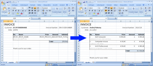 Template 1 and generated  XLS document